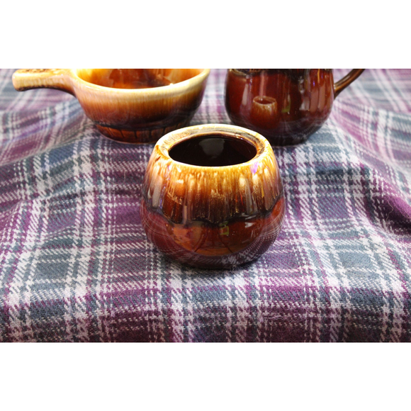Vintage Three Piece Ceramic Brown Dripware USA Pottery  Set - Picture 5 of 10